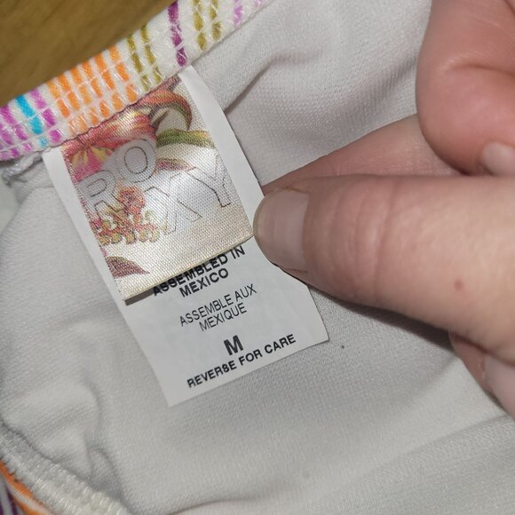 Roxy Women's Medium Rainbow Stripe Halter Bikini Top Triangle Cups Back Logo - Picture 8 of 10